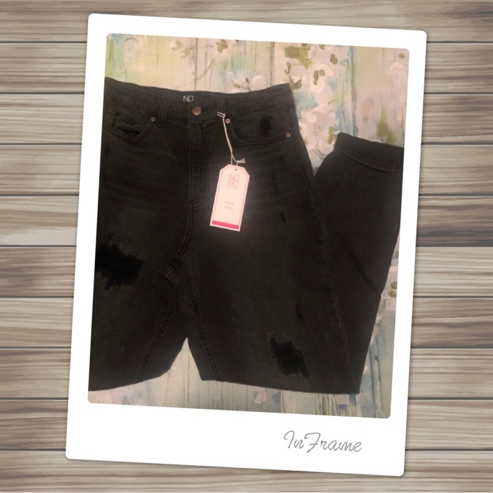 High Rise Faux Distressed Skinny Jeans